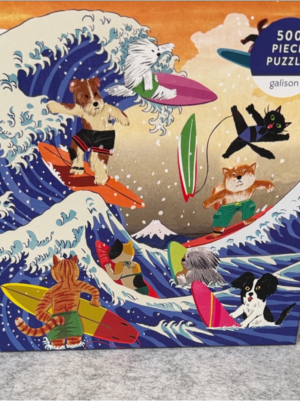 Galison Surfing Dogs/Cats 500-Piece Puzzle - Vibrant Blue